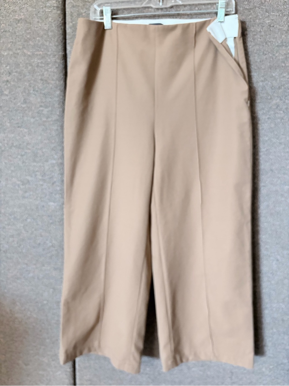 Lands’ End High Rise Crop Pants Size 12 Tan Camel Stretch Wide Leg